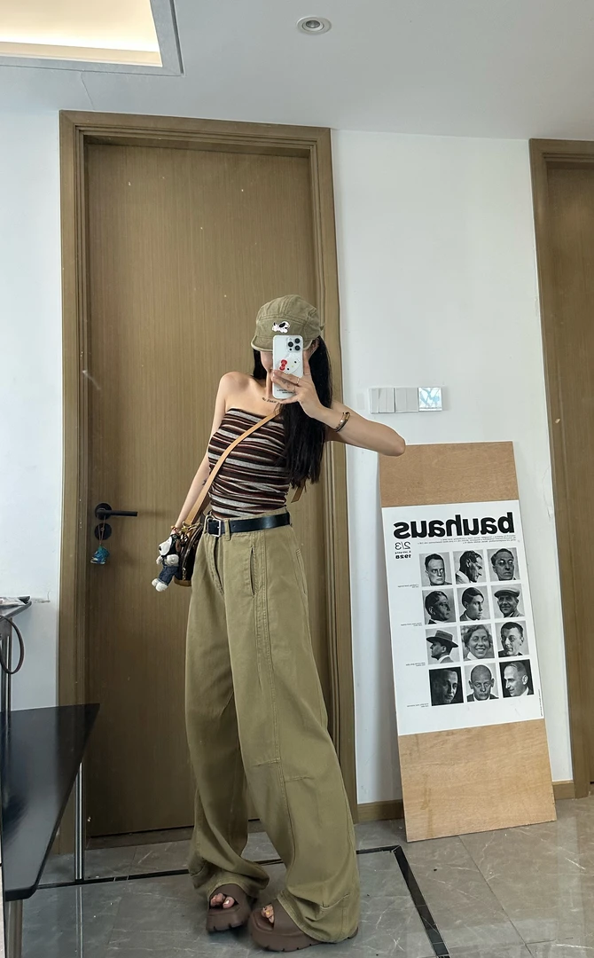 【烟熏琥珀】条纹抹胸/弯刀牛仔裤