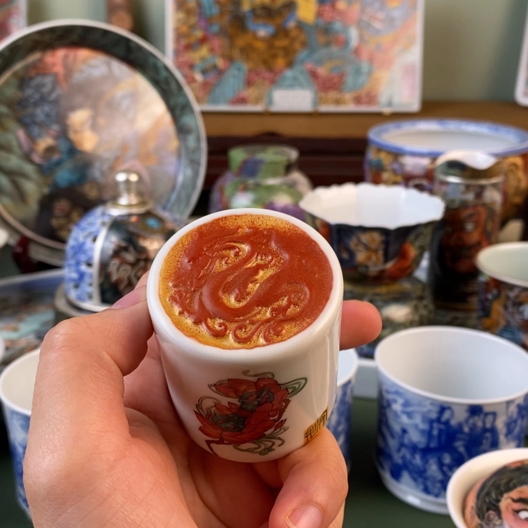 手工手绘苍龙教子图纯手工手绘陶瓷盖置