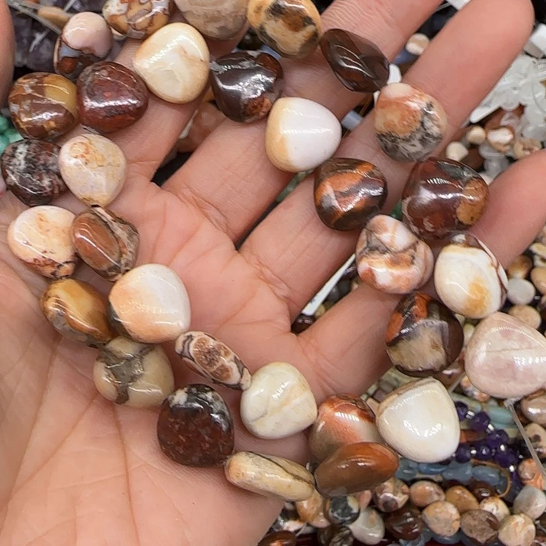 玛瑙/玉髓合金珠宝半成品澳洲斑马爱心12mm一条