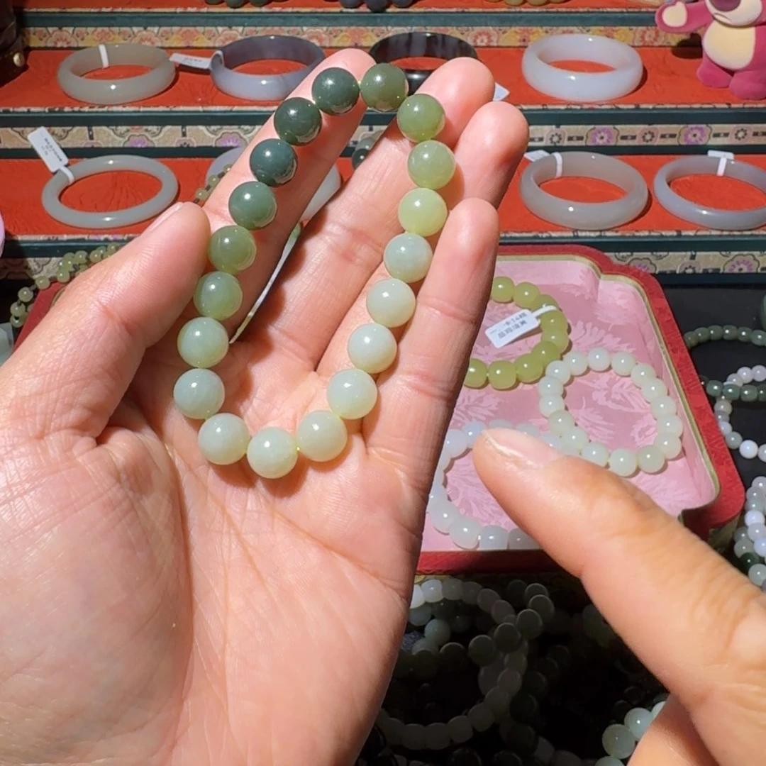 和田玉手串未镶嵌和田玉卡10晴水渐变