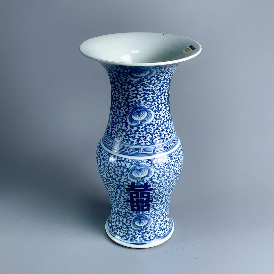 瓷器/古董清中期青花喜字凤尾尊M25AH000D96/收藏/文物/绣花张