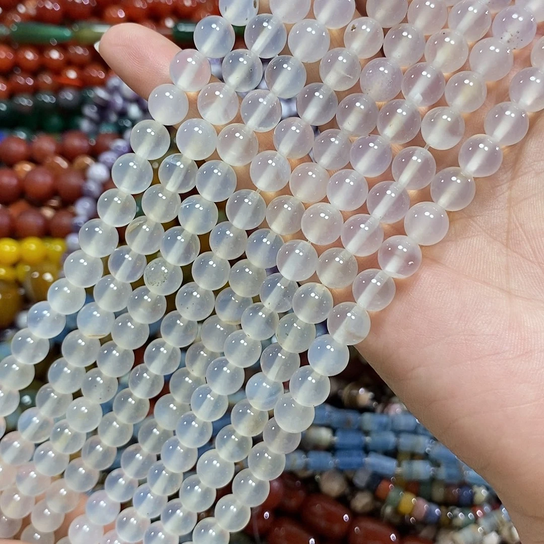 玛瑙/玉髓未镶嵌珠宝半成品荔枝冻白玛瑙一条卡8mm