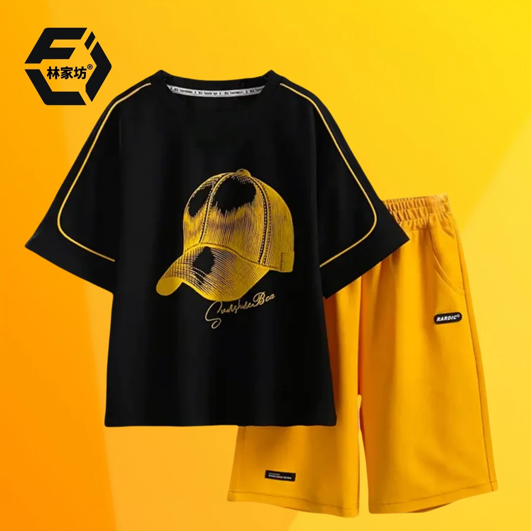 【专柜品质】夏季新款儿童时尚套装男童洋气短袖T恤短裤两件套潮酷