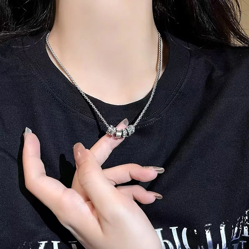 钛钢项链 小众设计感轻奢闪钻圆环女生项链个性百搭ins时尚简约潮