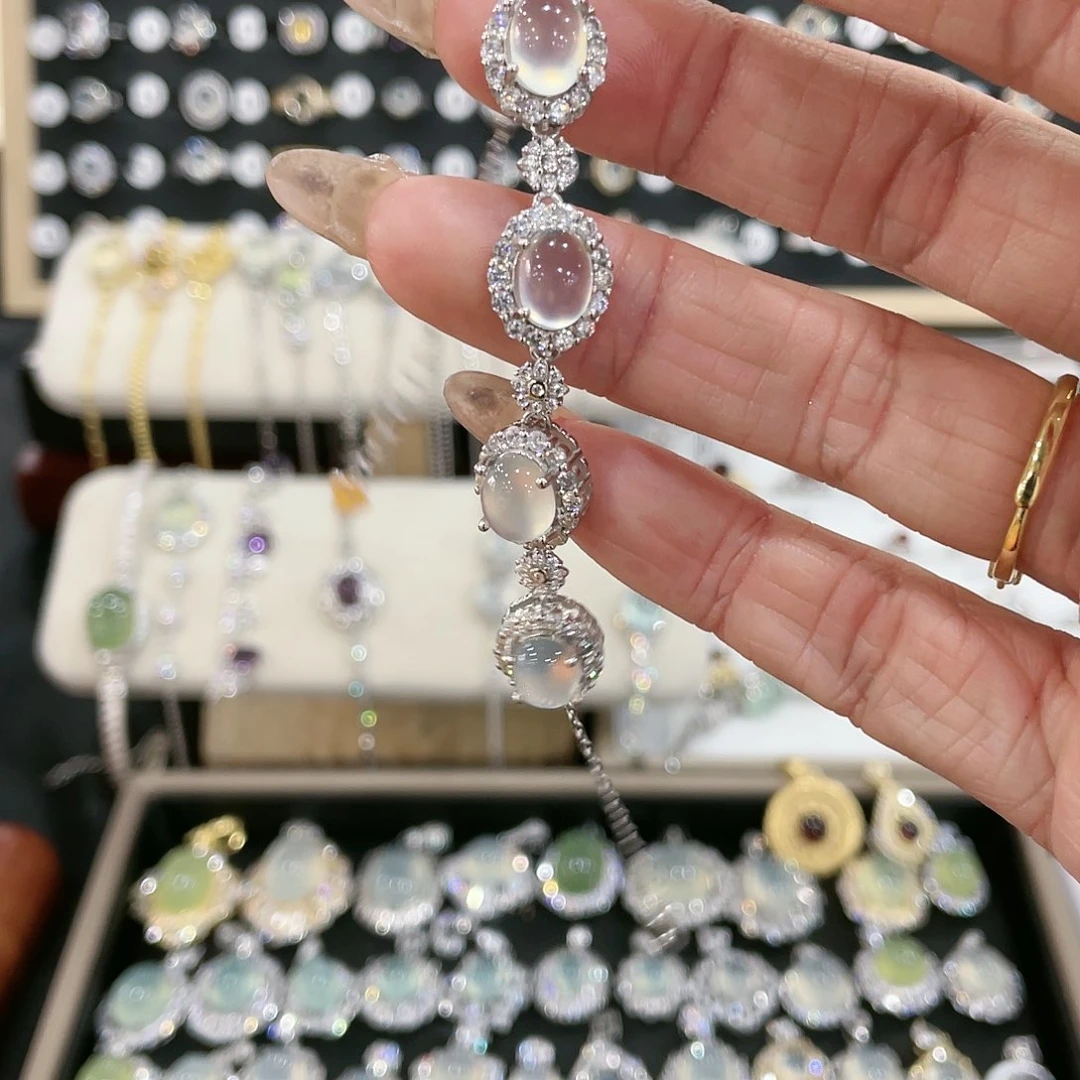 蛇纹石玉手链银S925镶嵌油**粑