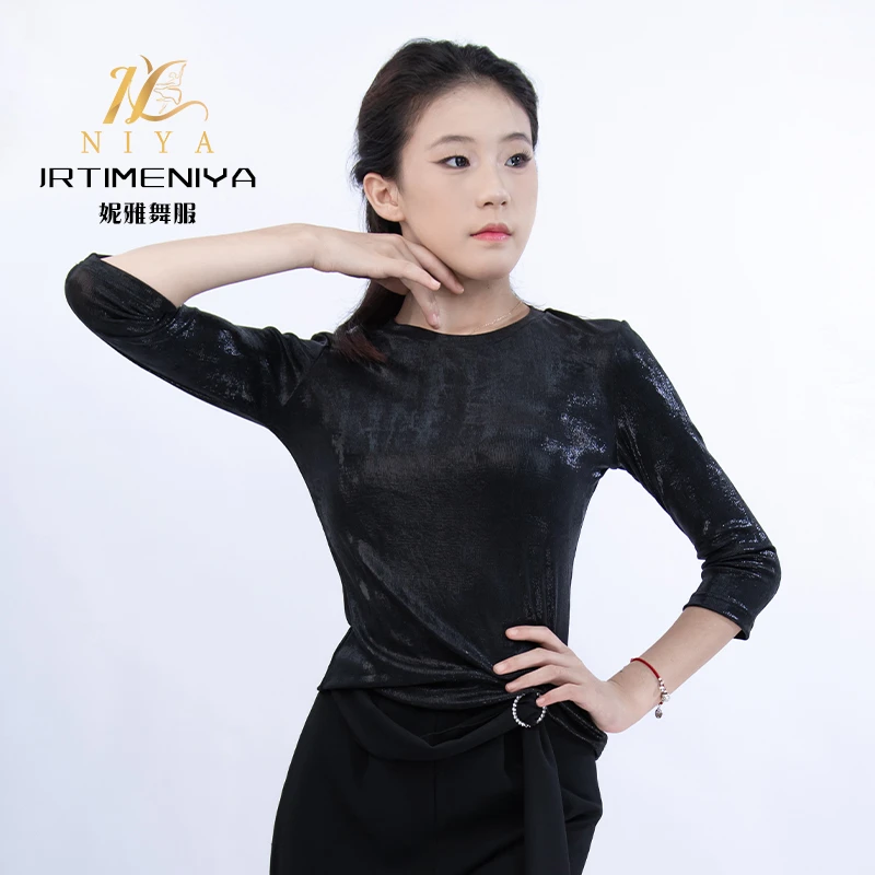 摩登舞夏款简约大气短袖螺纹棉不连体上衣练功服女士中国舞广场舞