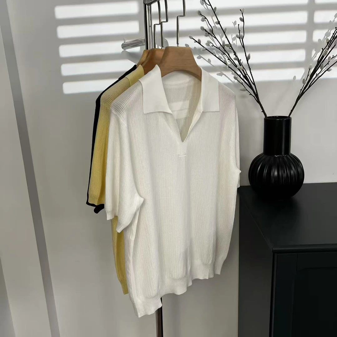 【老头女装定制】 三色短袖百搭毛针织polo衫 X-25050