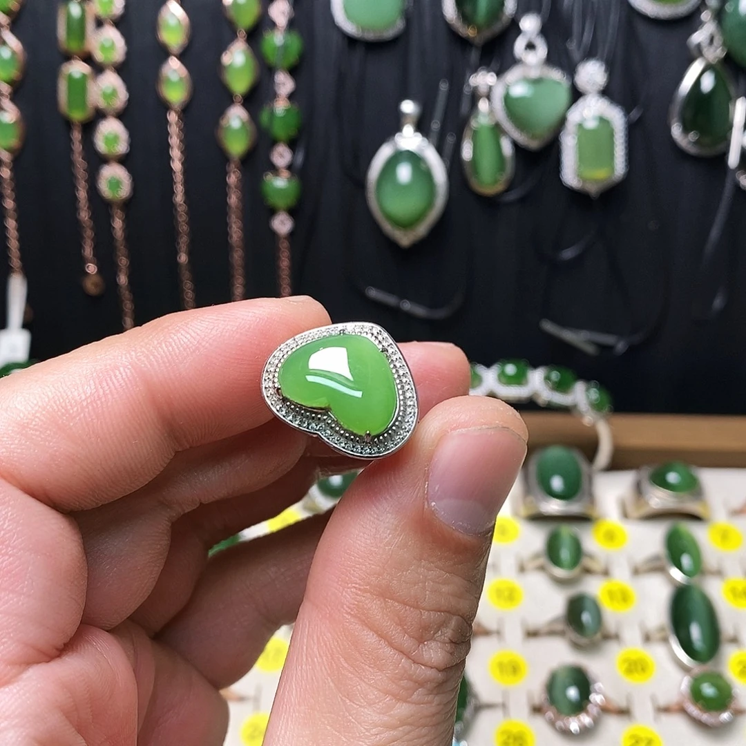 和田玉（碧玉）银S925镶嵌戒指