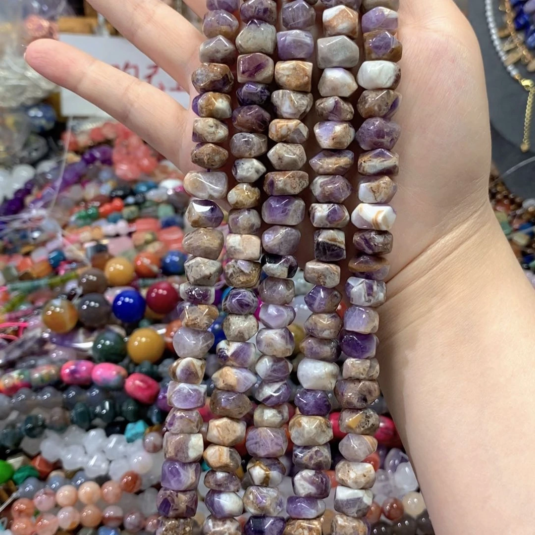 玛瑙/玉髓合金珠宝半成品紫幽灵冲角一条卡13mm