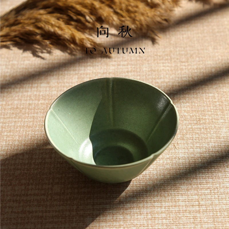 新中式4.5寸米饭碗铜绿色高温烧制釉下彩陶瓷