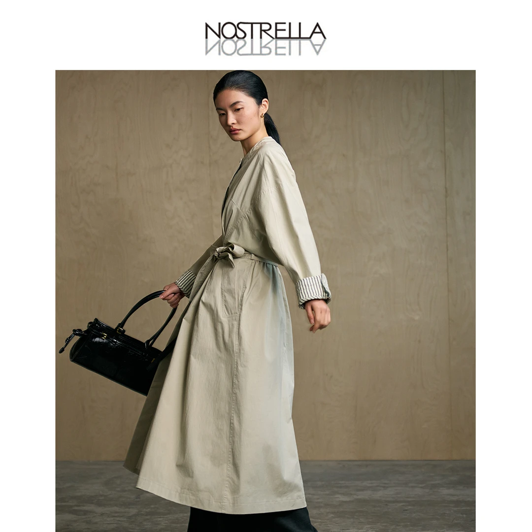 2025春秋季新款复古松弛感系带收腰外套女长款电影感百搭风衣