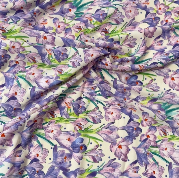 【弹力双绉杏底紫花】连衣裙面料布料时尚时装面料