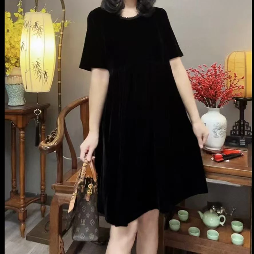 【峰姐优品】时尚设计后背镂空蝴蝶结丝绒连衣裙9017【NY】