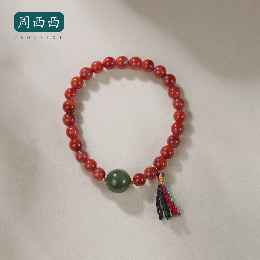 周西西精美18K南红碧玉路路通手串6.5mm时尚百搭多样性发货19619