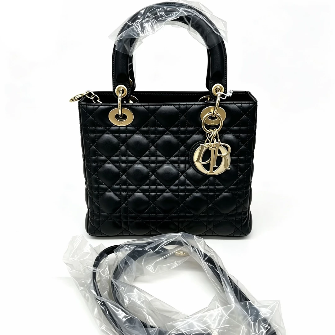 99新 DIOR/迪奥 A2103/Dior黑金戴妃99新手提包