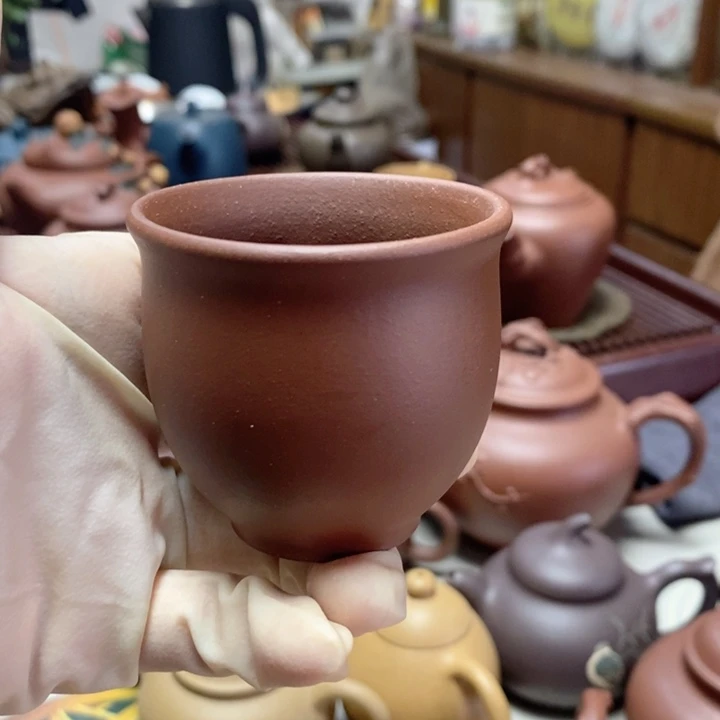 紫砂茶杯四个一套小茶杯原矿底槽清半手工紫砂杯容量50毫升左右