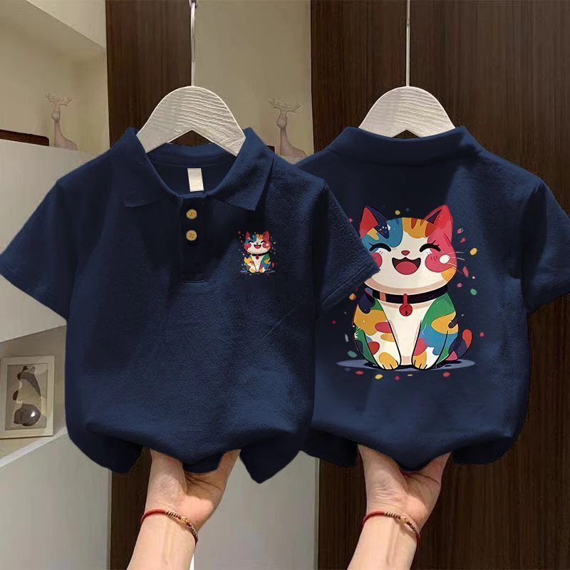 短袖T恤夏季男女童宝宝百搭翻领白色polo衫休闲中小儿童上衣童装