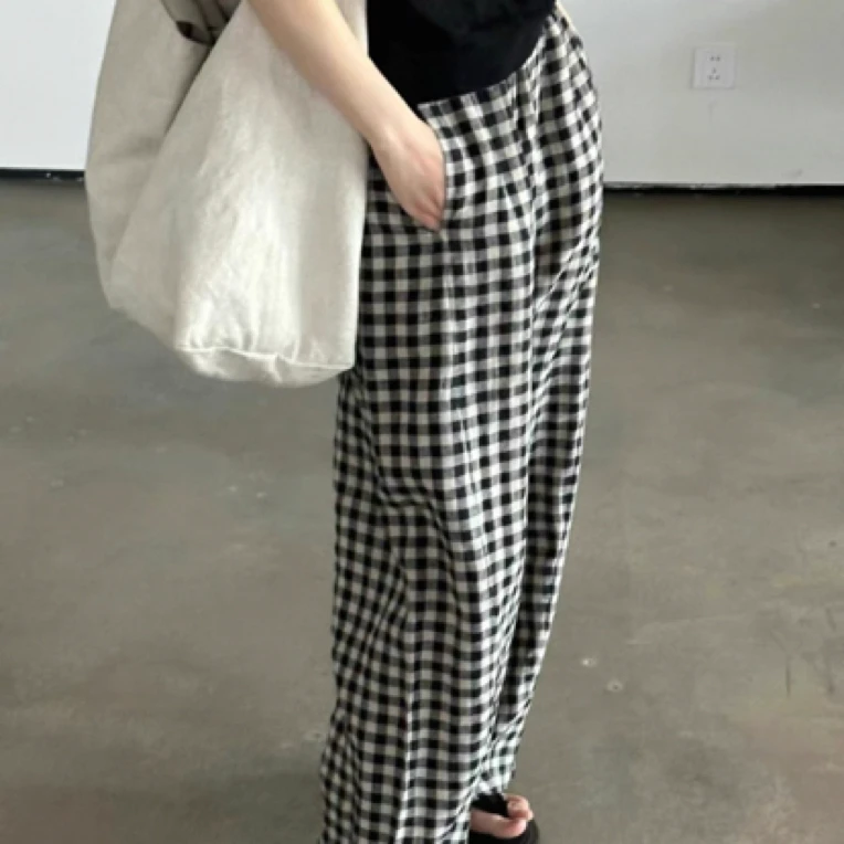 全新未使用 LouisVuitton/路易威登 格纹宽松版型休闲裤 黑白/34