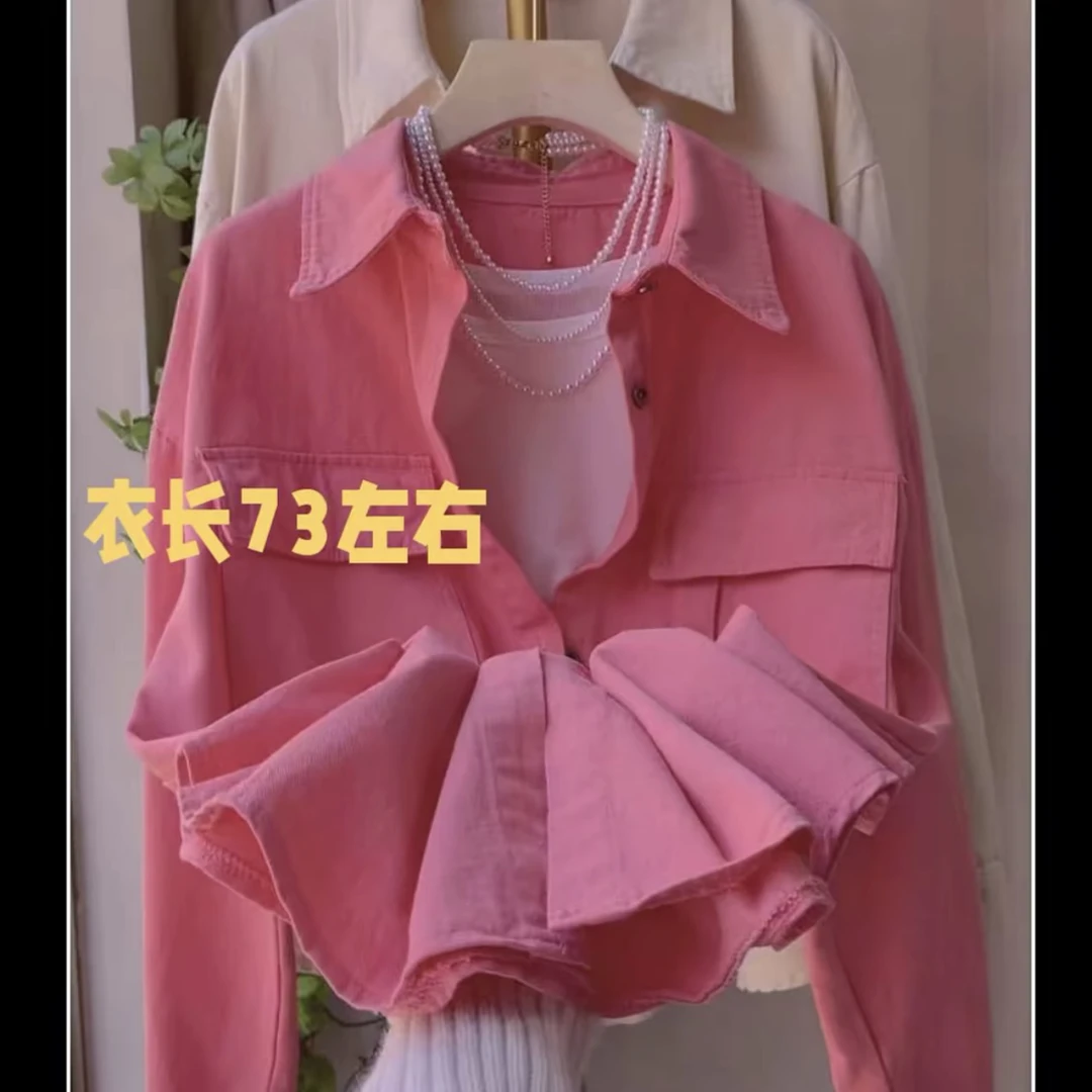 名9322大口袋休闲外套女宽松设计感小众水洗棉牛仔衬衫上衣外套