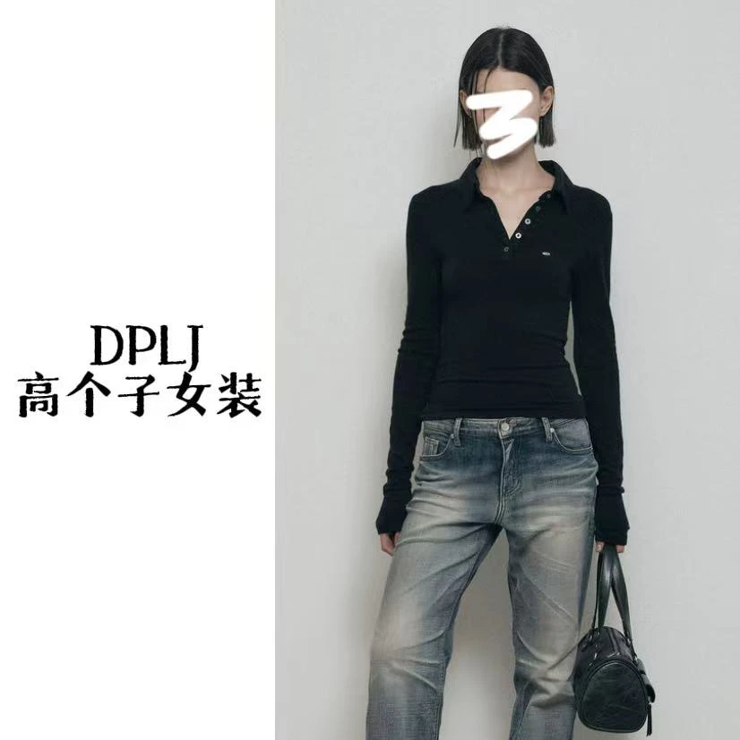 洛斯汀 DPLJ高个子女装 加长纯色休闲POLO百搭T恤衫简约L205