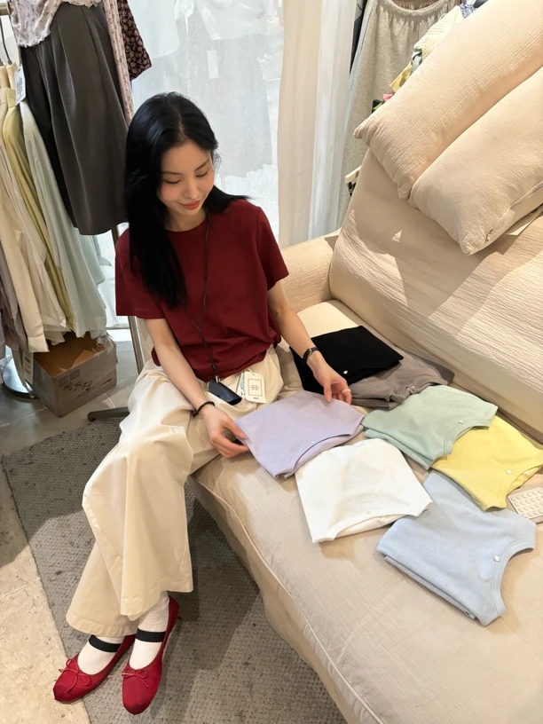 纯色短袖针织风标准极简风打底衫白色夏季百搭T恤韩Kt