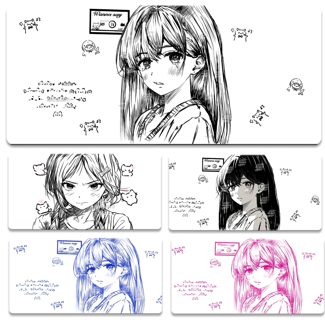 欲语Kuroha黑白线条高级感超大号加厚鼠标垫电竞游戏电脑桌垫FPS