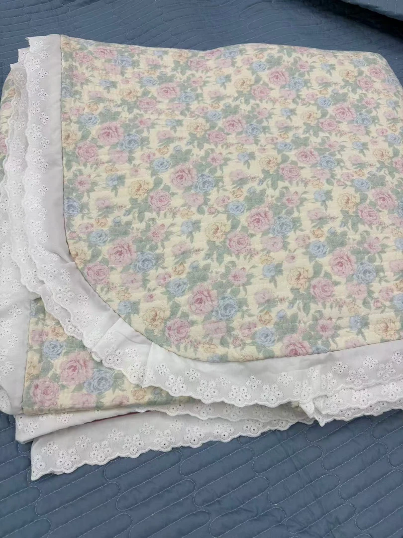 花边双人床盖绗缝防滑床单夹棉床盖碎花亲肤2米2.5米可机洗原棉