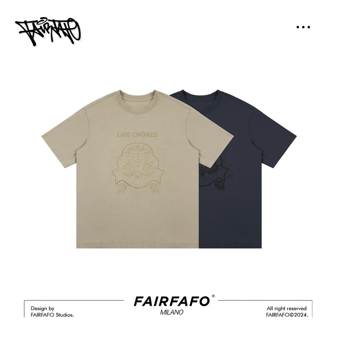 FAIRFAFO林肉肉【法绣】TXAL46035重工绣花水洗短袖宽松复古经典款