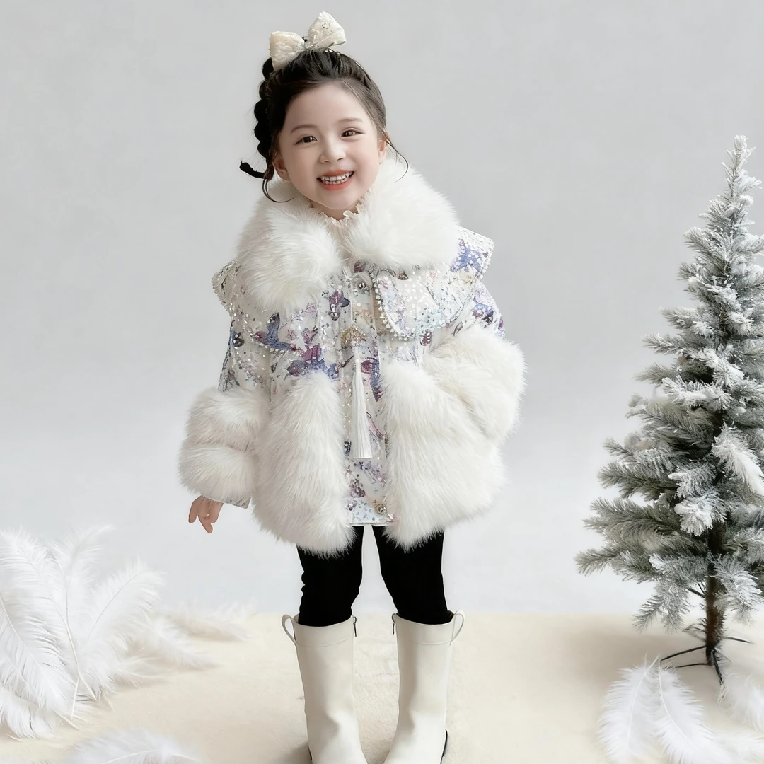 女童毛毛衣外套25新款洋气儿童秋冬加绒加厚宝宝保暖女宝轻奢冬装