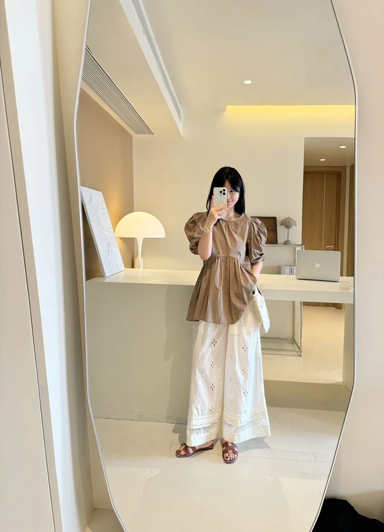 MOREYOUNG李李家重工刺绣松弛花朵裤25120