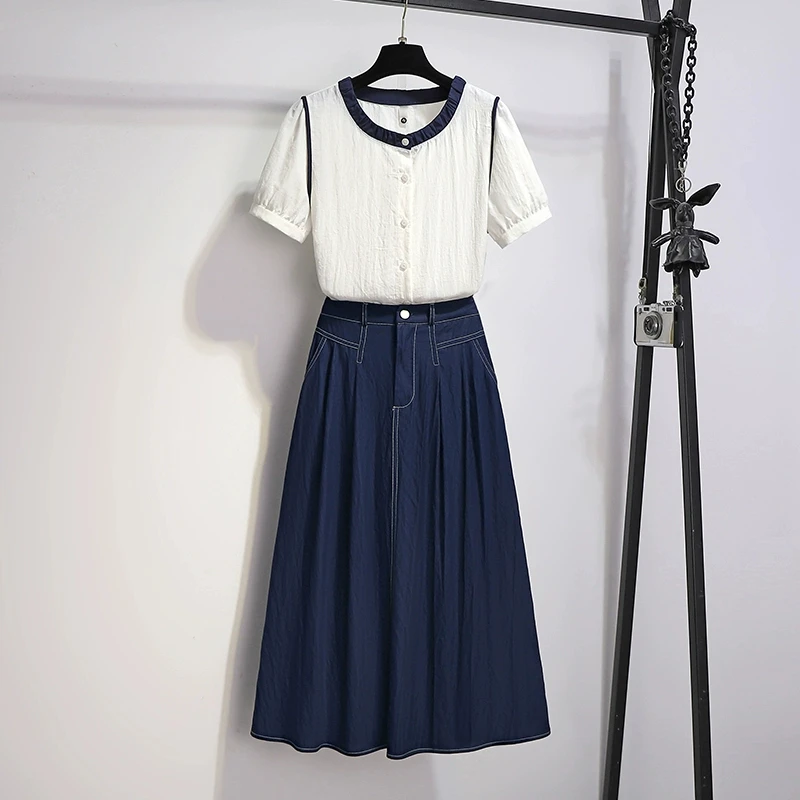 拉夏贝尔套装裙2025新款流行爆款后妈裙夏超火气质牛仔两件套裙装