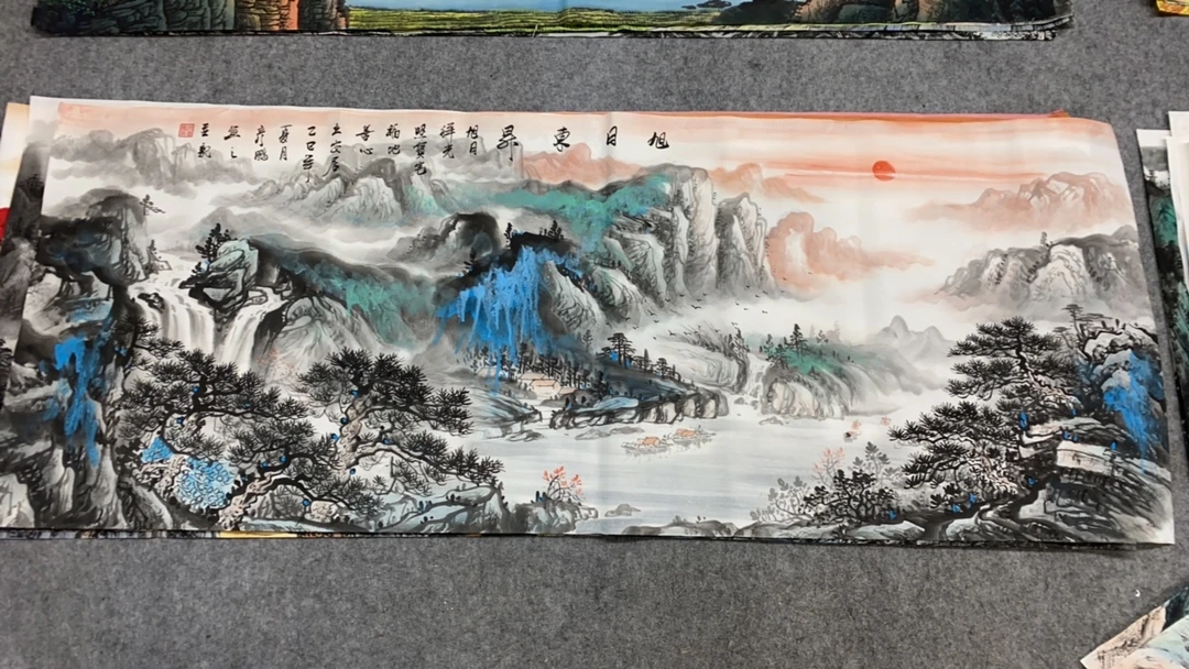 旭日东升画芯尺寸：180cm*70cm山水画客厅办公室挂客厅背景墙挂画