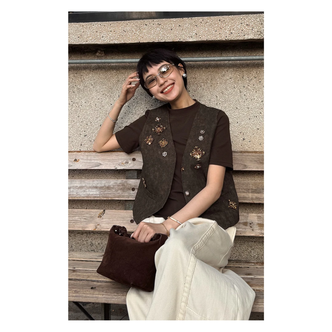 LIABLER/励【司离】2025春夏钉珠复古不均匀无袖上衣 LSS25157S