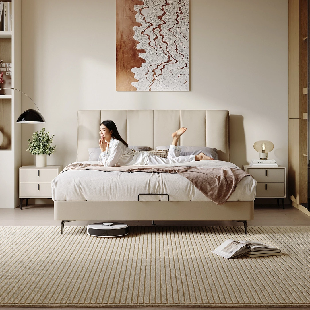 双虎真皮床半青皮双人主卧大床轻奢简约头层牛皮羽绒软包28RC509