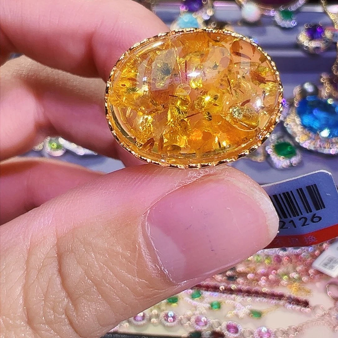 裸石琥珀（花珀）银S925镶嵌