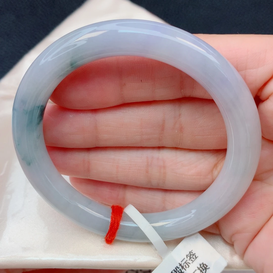 翡翠未镶嵌手镯53.7圆条 细糯化莫奈花园细腻水润