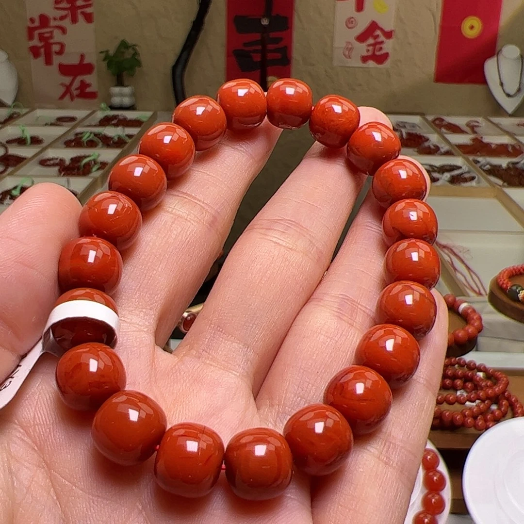 南红玛瑙未镶嵌手串瓦西满色满肉9mm+老型 特级