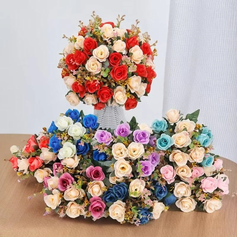 仿真花6叉玫瑰多头玫瑰花束婚礼路引家居扶手装饰假花摆件插花