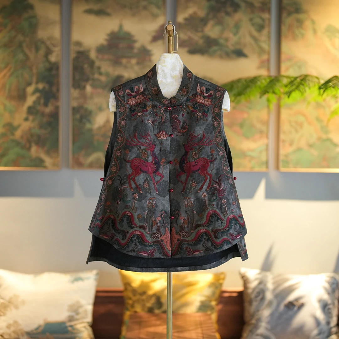 蓝大【衣堇】桑蚕丝新中式马甲7352