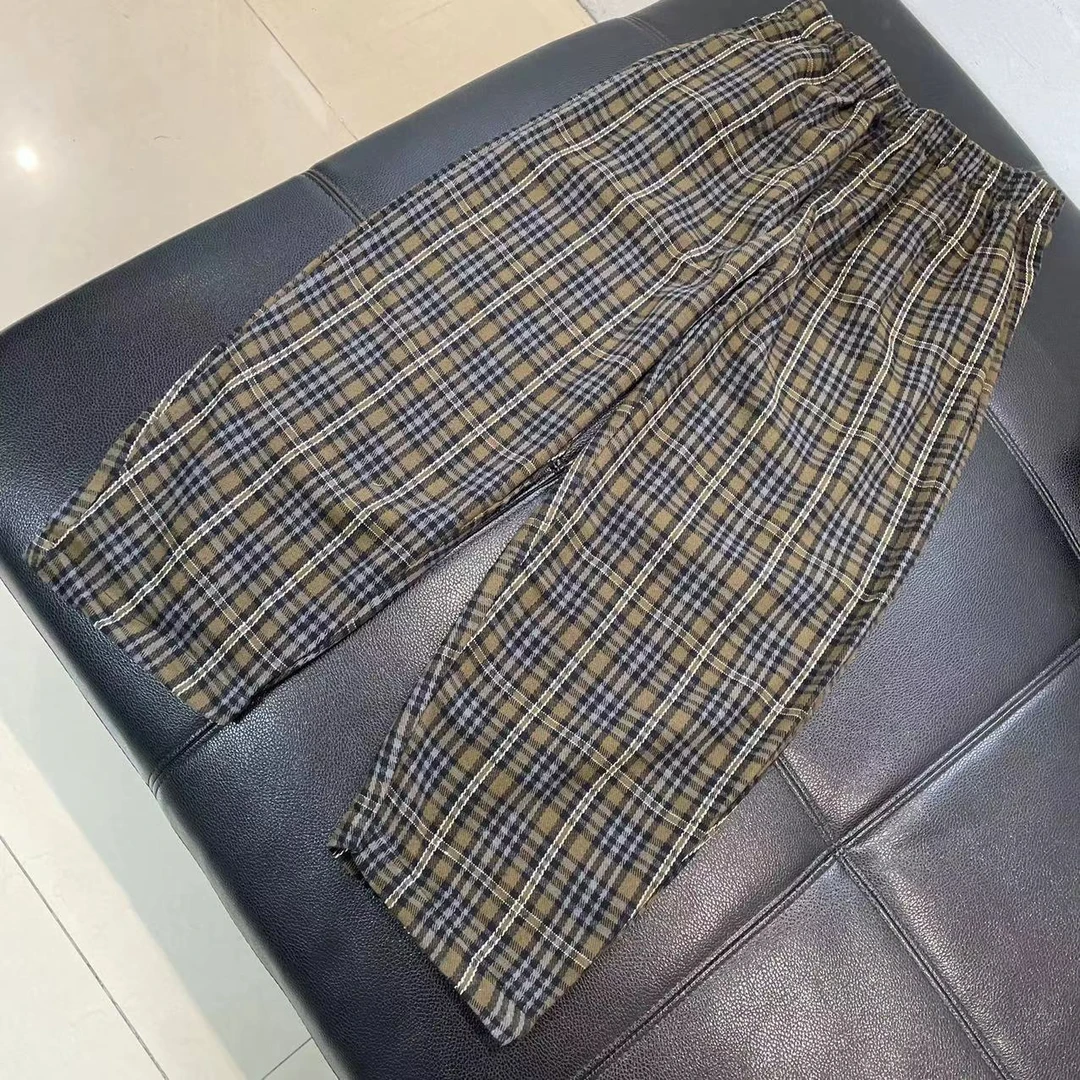 CS107春装新款磨毛柔软舒适宽松格子豌豆裤气球裤九分休闲裤