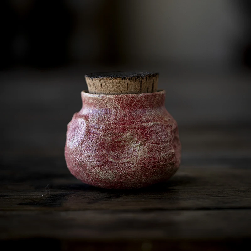 洒金原矿彩陶手捏茶仓小茶叶罐风化密封塞茶道醒茶罐罐茶