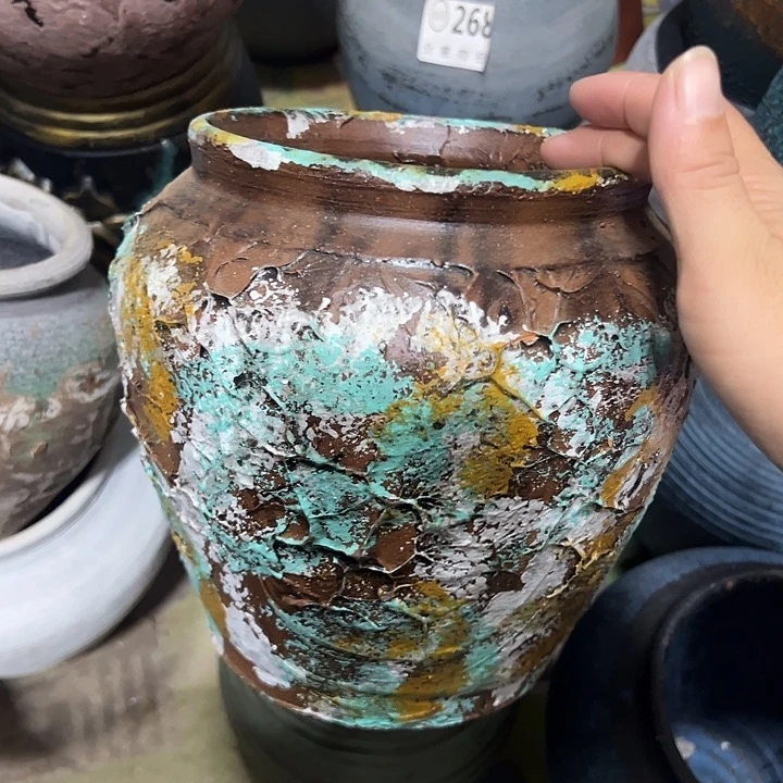 粗陶盆有孔高20口14