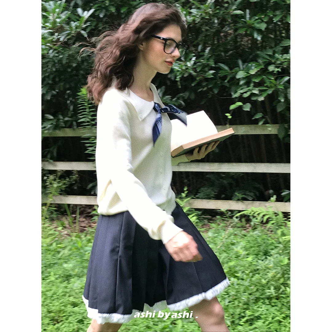 大于诗集 乖乖女 miu系复古拼接蕾丝中长伞裙女百褶A字半身裙秋季