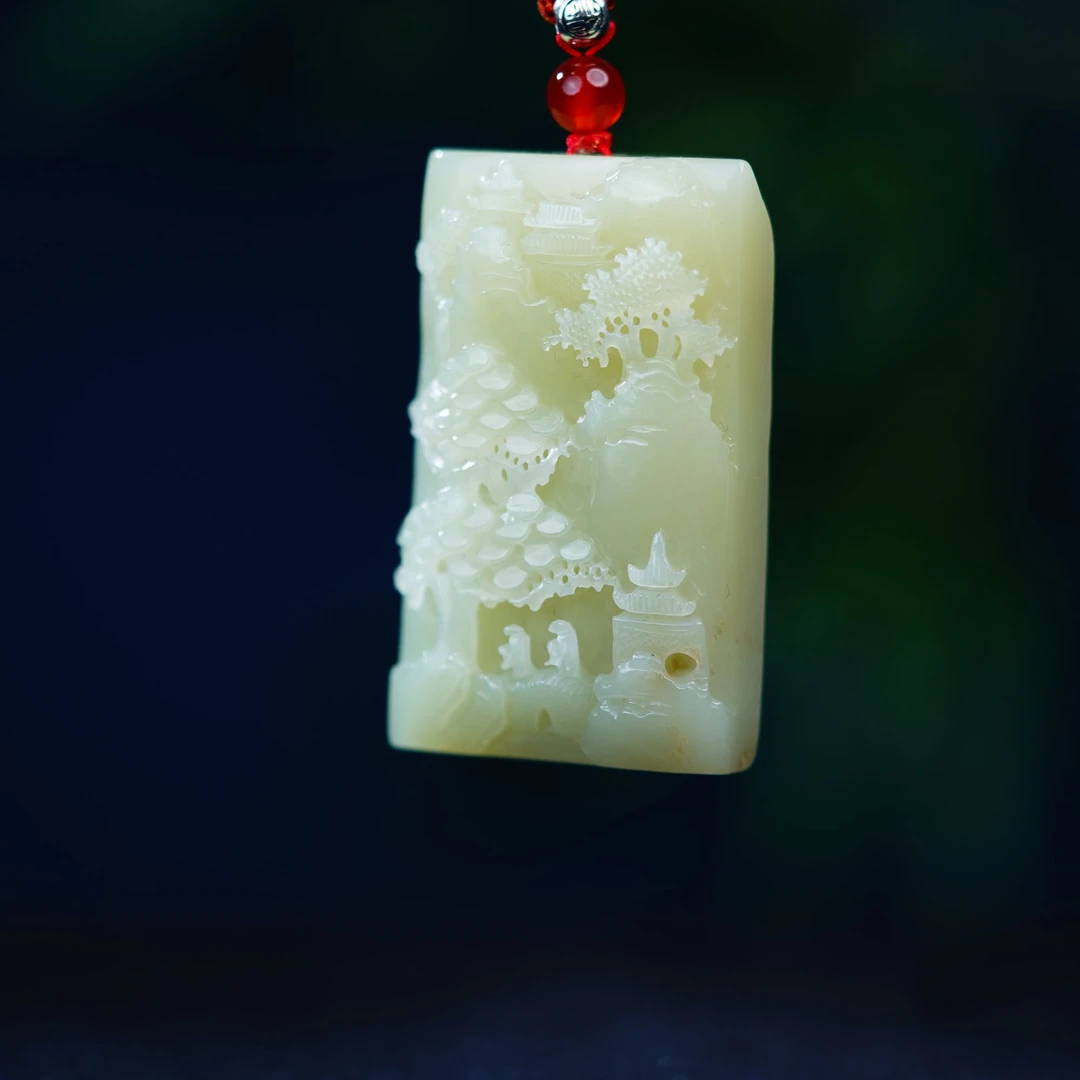 和田玉青海 黄口山水牌挂件 87.67g L251027029 B