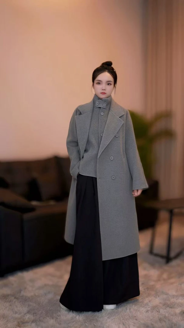 大衣+马甲羊毛大衣毛呢外套外套女士双面呢时尚气质百搭