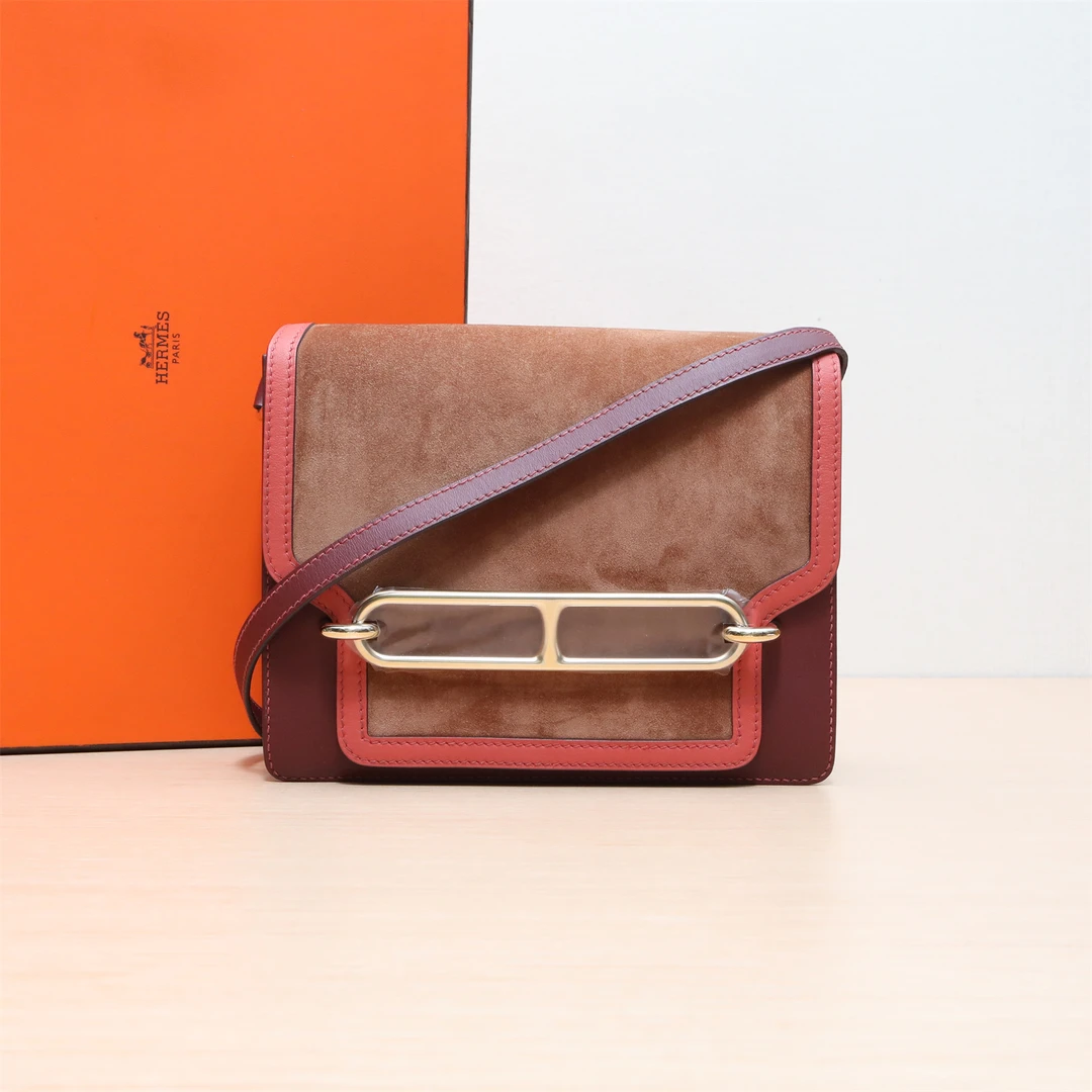 99新 Hermes/爱马仕 【满减黑黑】猪鼻子 波尔多红拼赭石色 麂皮