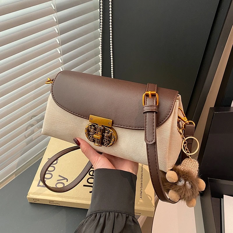 高级感时尚包包女新款撞色小众复古百搭小方包休闲斜挎包230