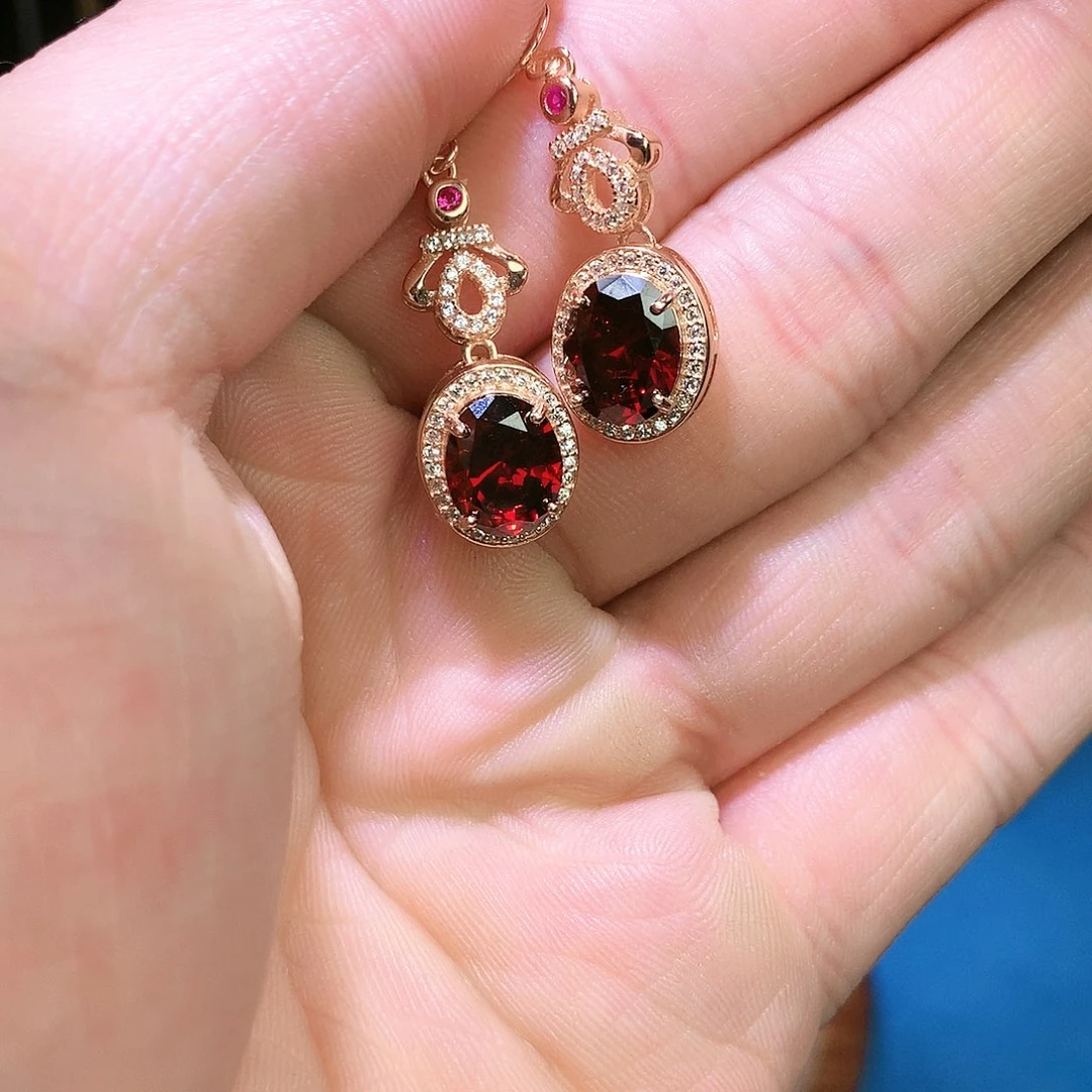 石榴石耳饰银S925镶嵌