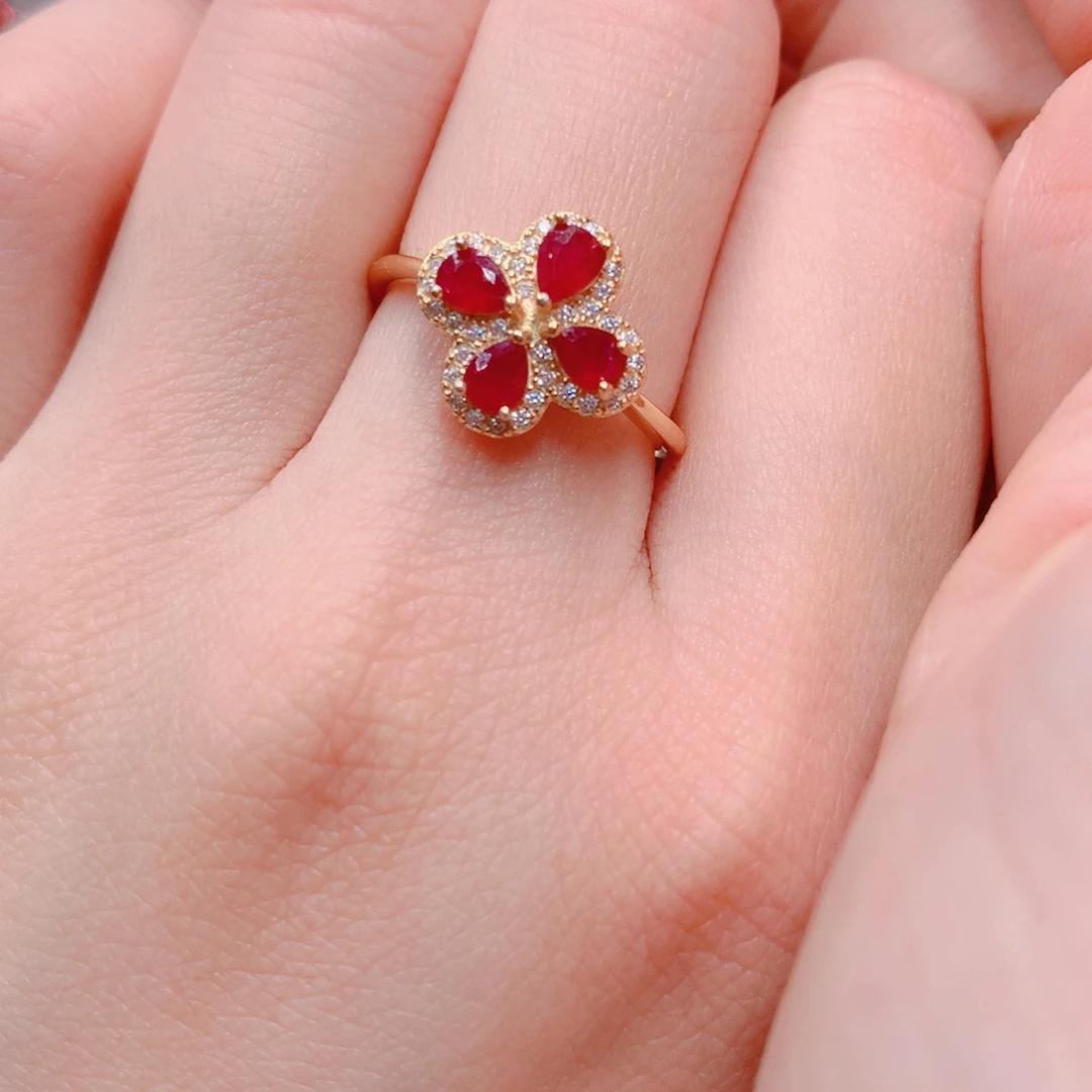 红宝石戒指银S925镶嵌