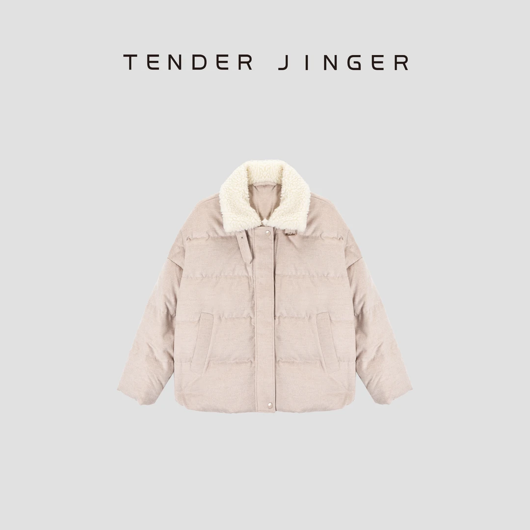Tender Jinger｜丝驼绒混纺羊剪绒领羽绒服T54HMD501958